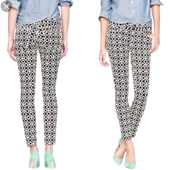 J. Crew Black White Geometric Kaleidoscope Print  Stretch Ankle Skinny Jeans  29 - Picture 1 of 15